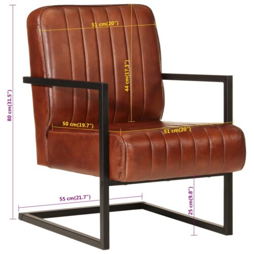 Sofa Chair Brown Real Leather - Image 8