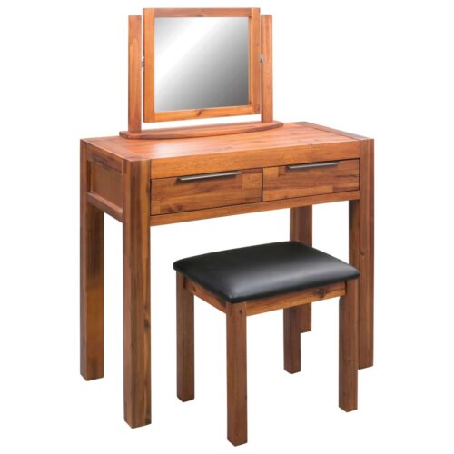 Dressing Table Set with Stool Mirror Solid Acacia Wood