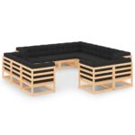 12-Piece Garden Lounge Set with Anthracite Cushions Pine Wood Outdoor Patio Furniture