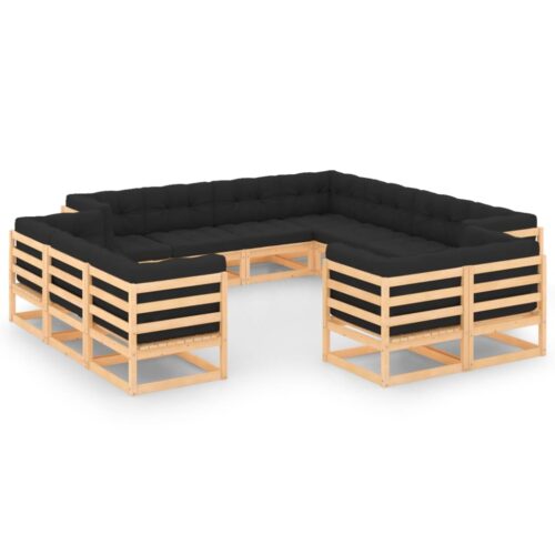 12-Piece Garden Lounge Set with Anthracite Cushions Pine Wood Outdoor Patio Furniture