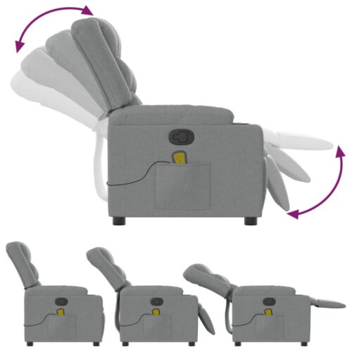 Massage Recliner Chair Light Grey Fabric - Image 5