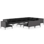 11-Piece Garden Lounge Set with Cushions Poly Rattan Wicker Outdoor Patio Furniture Dark Grey