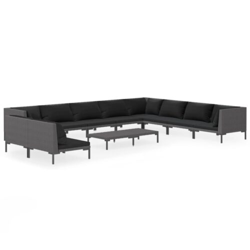 11-Piece Garden Lounge Set with Cushions Poly Rattan Wicker Outdoor Patio Furniture Dark Grey