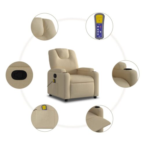 Fabric Massage Recliner Chair Lounge Sofa Movie TV Couch Armchair Massager Cream - Image 6