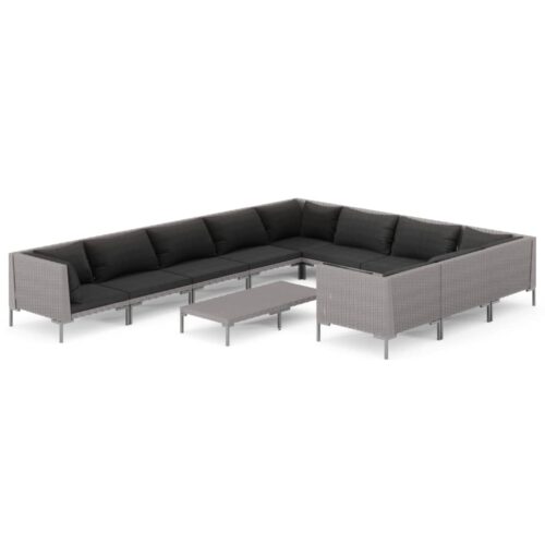 11-Piece Garden Lounge Set with Cushions Poly Rattan Wicker Outdoor Patio Furniture Dark Grey