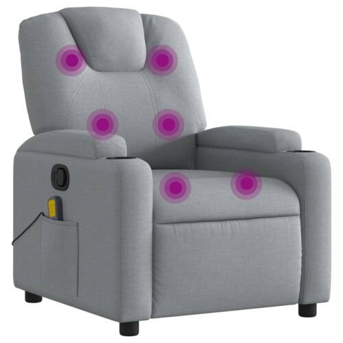 Massage Recliner Chair Light Grey Fabric - Image 2