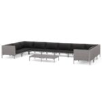 11-Piece Garden Lounge Set with Cushions Poly Rattan Wicker Outdoor Patio Furniture Dark Grey
