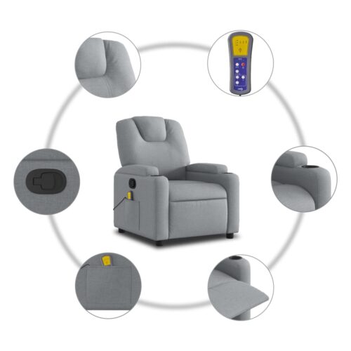 Massage Recliner Chair Light Grey Fabric - Image 6