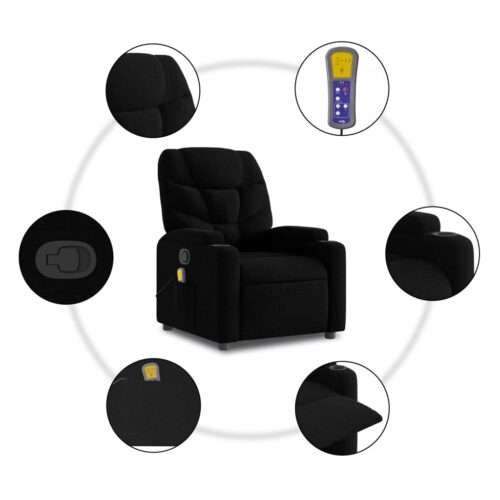 Massage Recliner Chair Black Fabric - Image 6