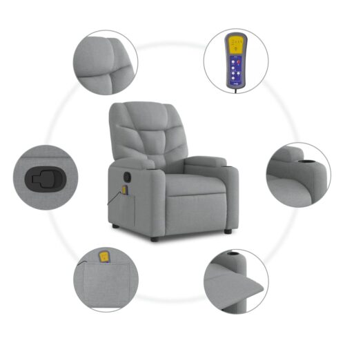 Massage Recliner Chair Light Grey Fabric - Image 6