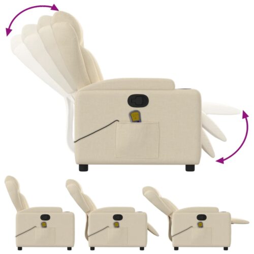 Massage Recliner Chair Cream Fabric - Image 5