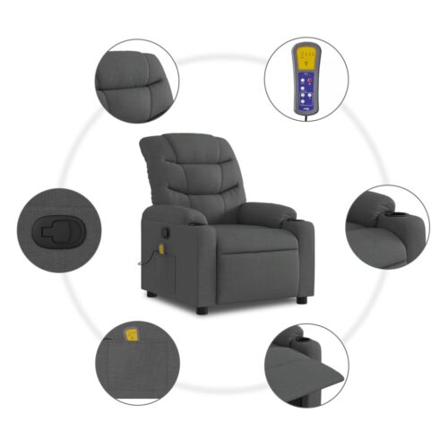 Massage Recliner Chair Dark Grey Fabric - Image 6