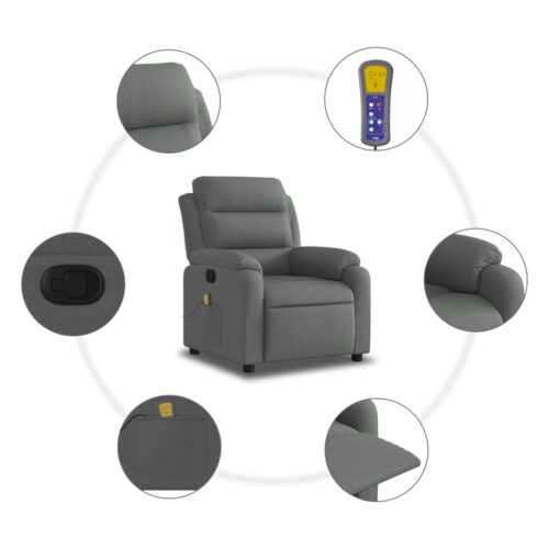 Massage Recliner Chair Dark Grey Fabric - Image 6