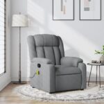 Fabric Massage Recliner Chair Lounge Sofa Movie TV Armchair Massager Light Grey