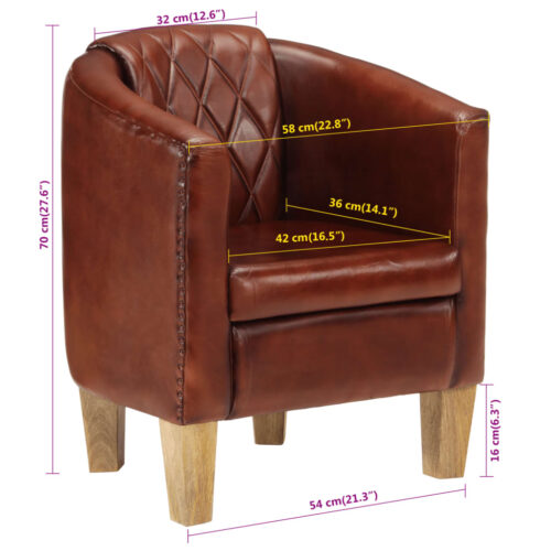 Tub Chair Brown Real Leather - Image 9