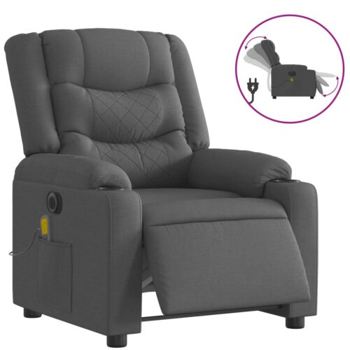 Electric Massage Recliner Chair Dark Grey Fabric - Image 2