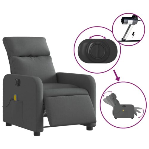 Electric Massage Recliner Chair Dark Grey Fabric - Image 5