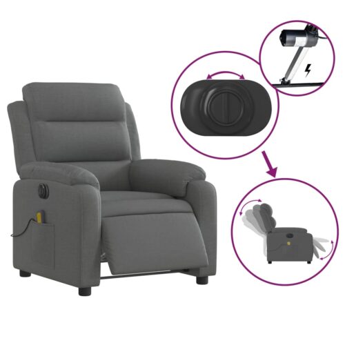 Electric Massage Recliner Chair Dark Grey Fabric - Image 5