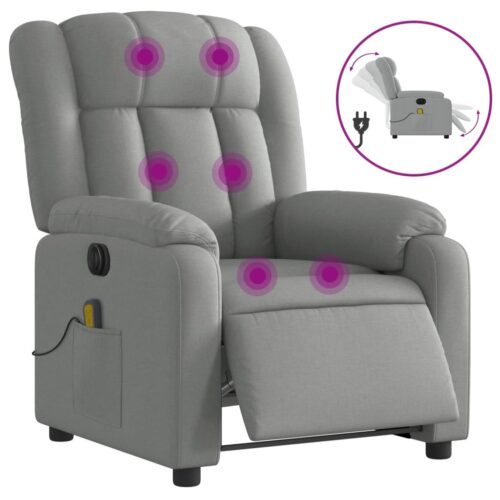 Electric Massage Recliner Chair Light Grey Fabric - Image 2