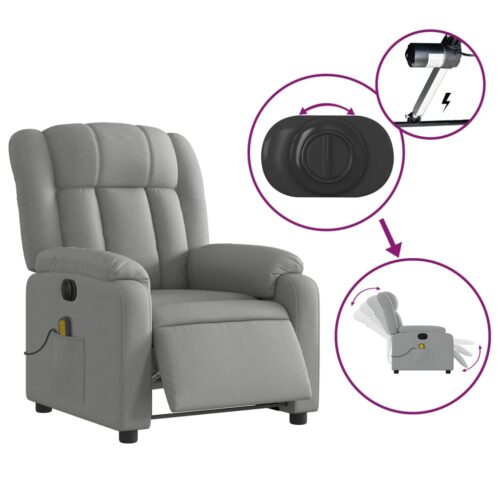 Electric Massage Recliner Chair Light Grey Fabric - Image 5