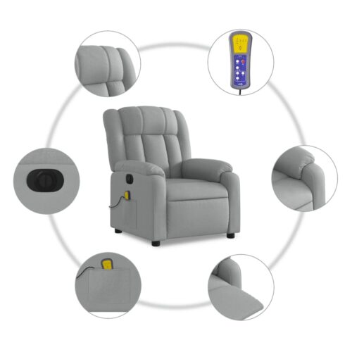 Electric Massage Recliner Chair Light Grey Fabric - Image 7