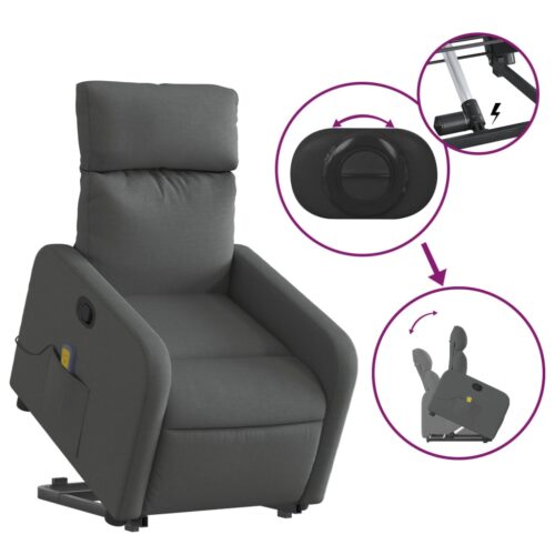 Stand up Massage Recliner Chair Dark Grey Fabric - Image 5