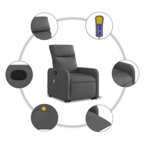 Stand up Massage Recliner Chair Dark Grey Fabric - Image 7