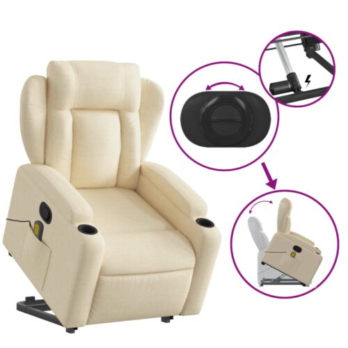 Stand up Massage Recliner Chair Cream Fabric - Image 5