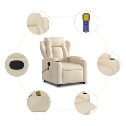 Stand up Massage Recliner Chair Cream Fabric - Image 7