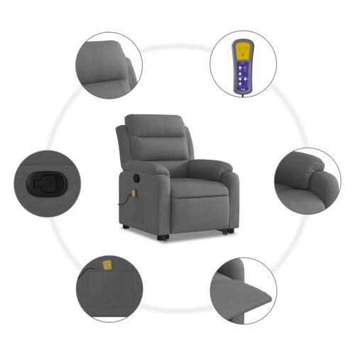 Stand up Massage Recliner Chair Dark Grey Fabric - Image 7