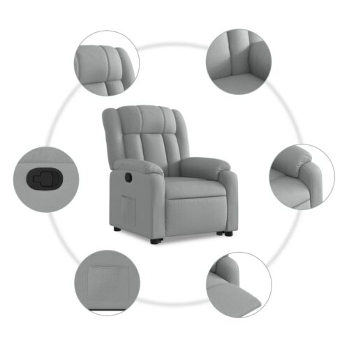 Stand up Massage Recliner Chair Light Grey Fabric - Image 7