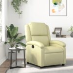Genuine Cow Leather Recliner Chair Lounge Sofa Movie Couch Armchair Cream