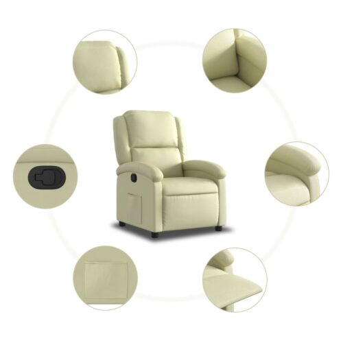 Genuine Cow Leather Recliner Chair Lounge Sofa Movie Couch Armchair Cream - Image 5