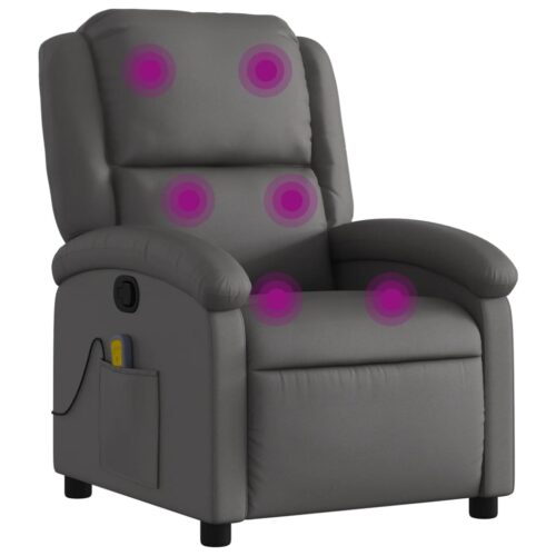 Massage Recliner Chair Grey Real Leather - Image 2