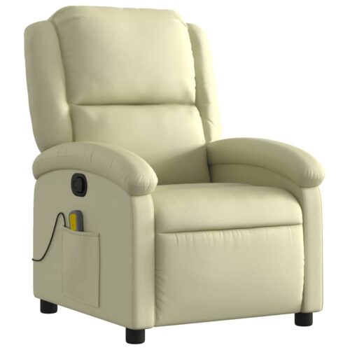 Massage Recliner Chair Cream Real Leather - Image 3