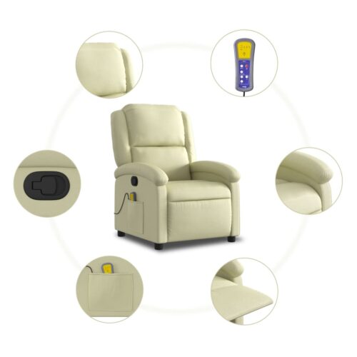 Massage Recliner Chair Cream Real Leather - Image 6