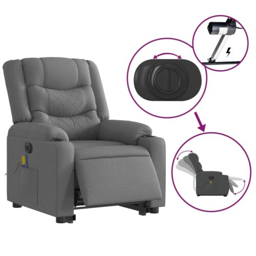 Electric Stand up Massage Recliner Chair Dark Grey Fabric - Image 5