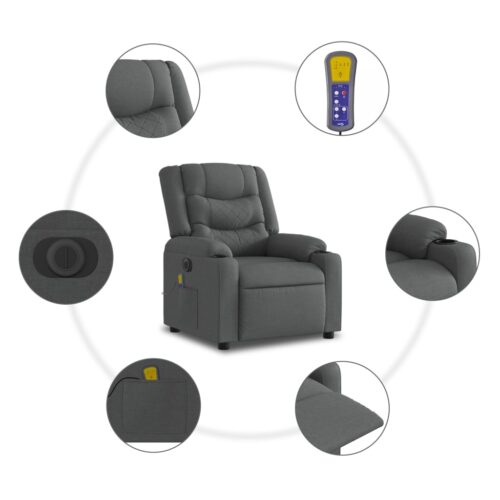 Electric Stand up Massage Recliner Chair Dark Grey Fabric - Image 7