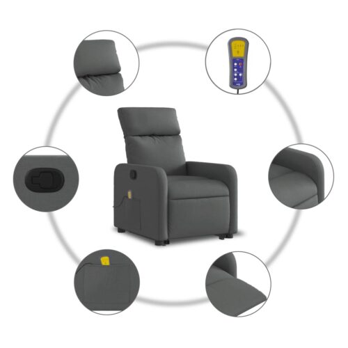 Electric Stand up Massage Recliner Chair Dark Grey Fabric - Image 7