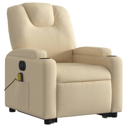 Lift Up Stand Fabric Recliner Massage Chair Lounge Sofa Armchair Massager Cream - Image 3