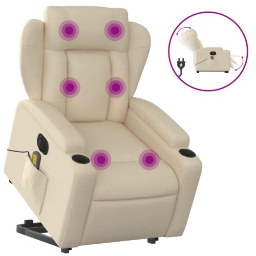 Electric Stand up Massage Recliner Chair Cream Fabric - Image 2