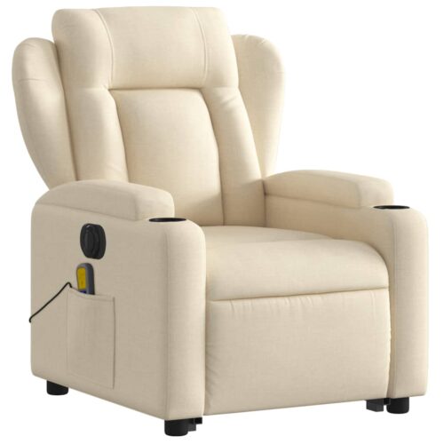 Electric Stand up Massage Recliner Chair Cream Fabric - Image 3