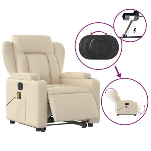 Electric Stand up Massage Recliner Chair Cream Fabric - Image 5