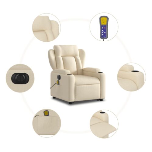 Electric Stand up Massage Recliner Chair Cream Fabric - Image 7