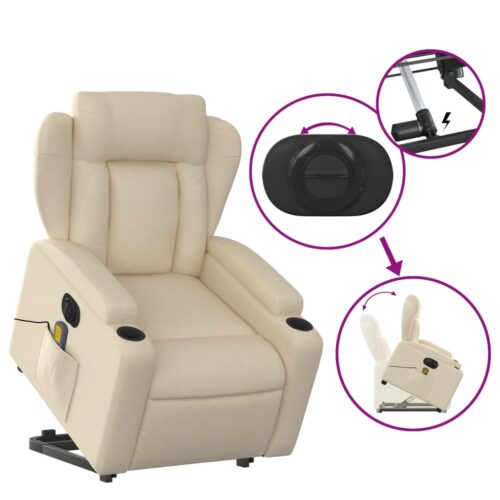 Electric Stand up Massage Recliner Chair Cream Fabric - Image 10