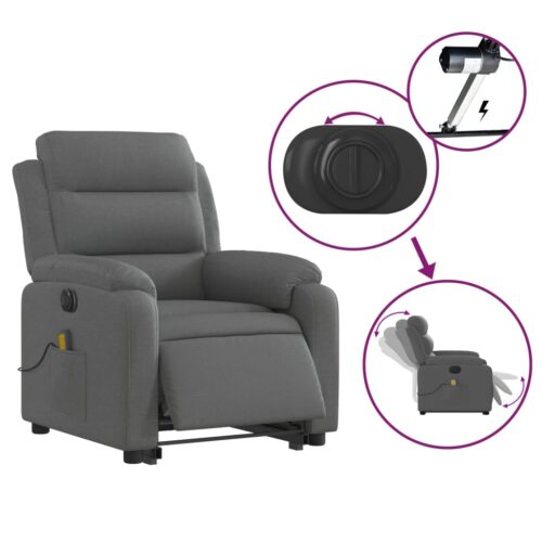 Electric Stand up Massage Recliner Chair Dark Grey Fabric - Image 5