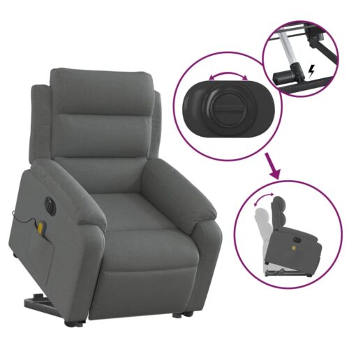 Electric Stand up Massage Recliner Chair Dark Grey Fabric - Image 10