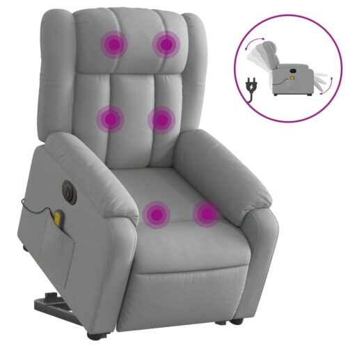 Electric Stand up Massage Recliner Chair Light Grey Fabric - Image 2