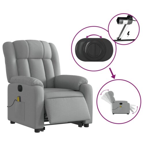 Electric Stand up Massage Recliner Chair Light Grey Fabric - Image 5