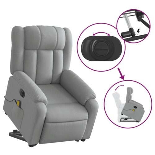 Electric Stand up Massage Recliner Chair Light Grey Fabric - Image 10